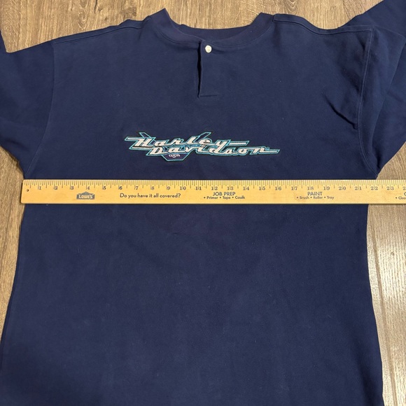 Harley Davidson Snap Closure Crew Neck Sweatshirt Size Med Navy Blue VINTAGE - Picture 6 of 9